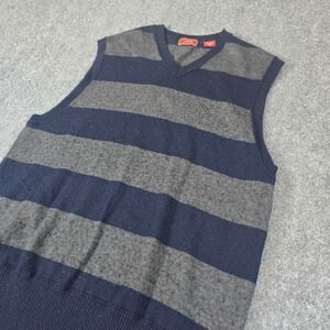 IZOD Sweater Vest Striped V-Neck Wool Blend Sleeveless Casual Layering‎ M